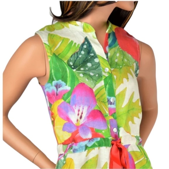Allegra Masetti Tropical Print Linen Shirt Dress Midi NWOT - Picture 5 of 13